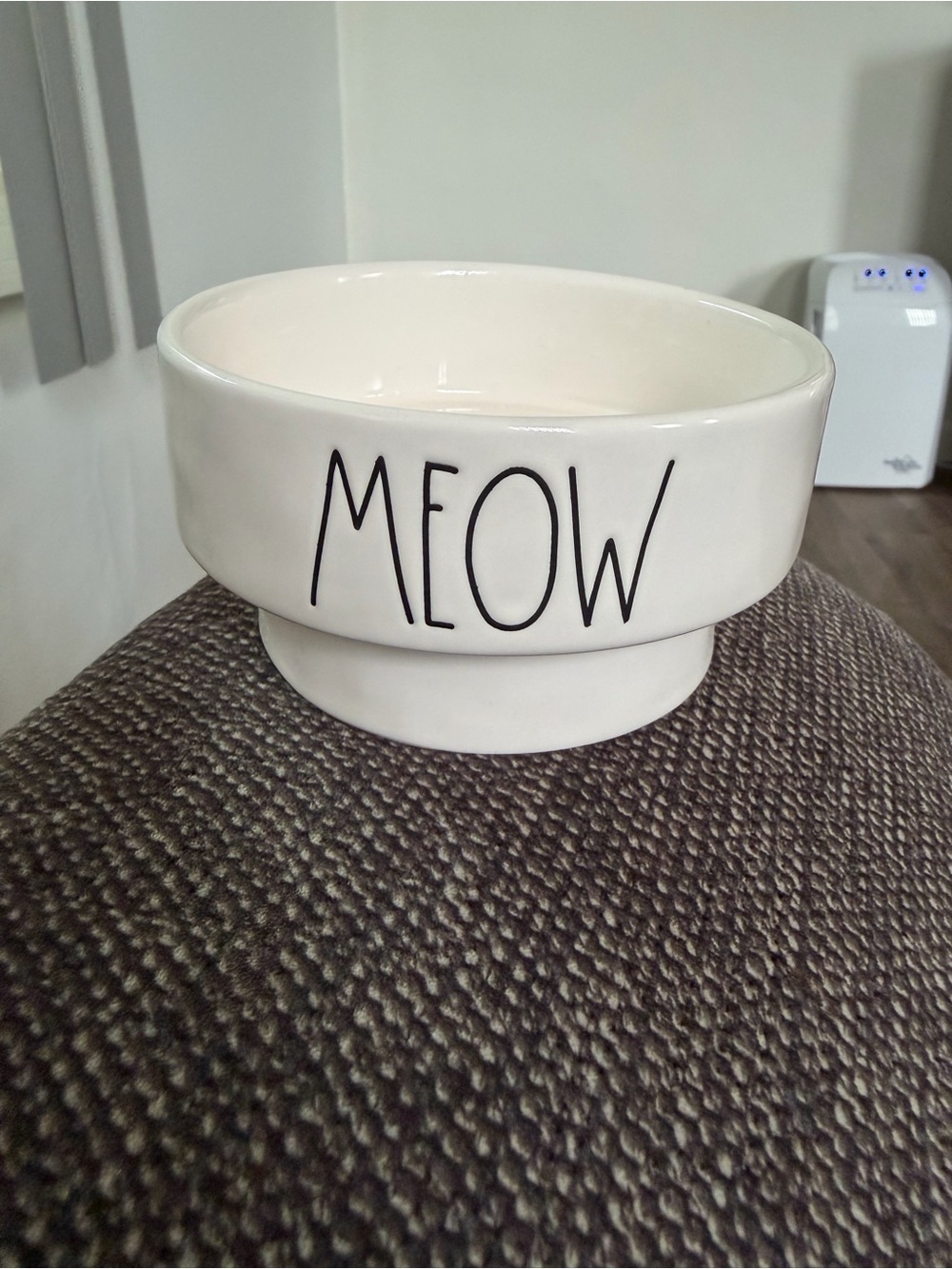 Rae Dunn MEOW Ceramic Pet Bowl in White